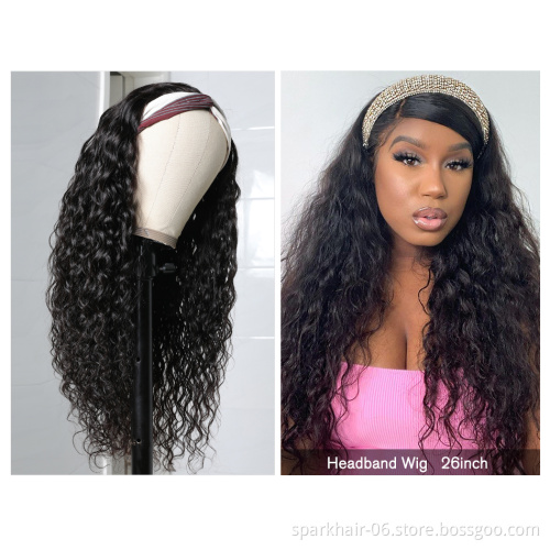 SPARK Headband Wigs Human Hair Straight Glueless None Lace Front Wigs Brazilian Virgin Hair Straight Human Hair Headband Wigs
